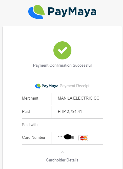 Paymaya confirmation of payment