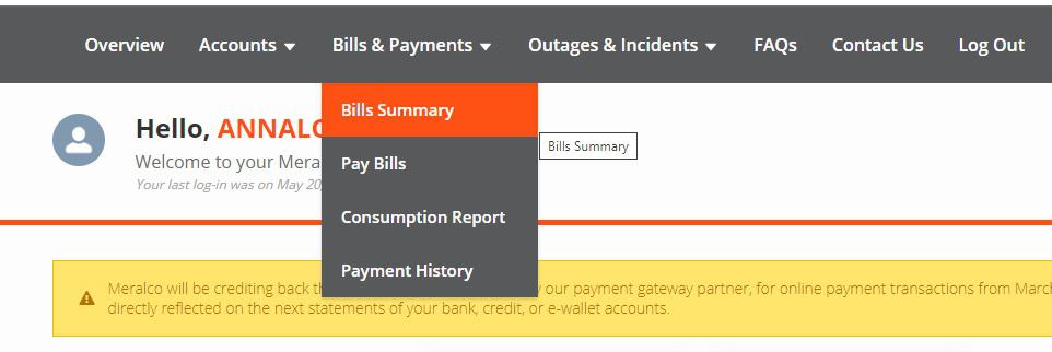 meralco navigation menu