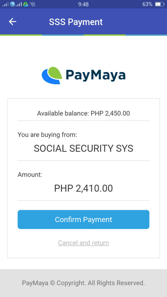 sss online payment confirmation from paymaya

