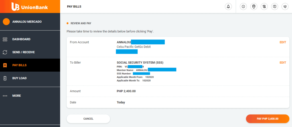 Pay SSS Monthly Contribution Online Using UnionBank Online Banking